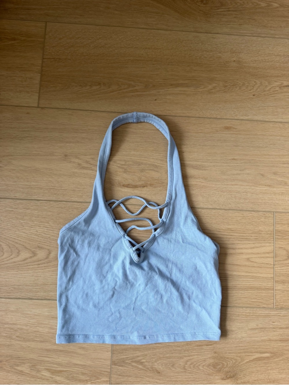 Express Light Blue Lace-Up Halter Crop Top
